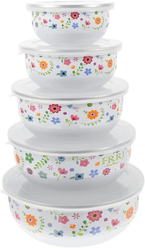 Kichvoe Food Containers 5pcs Enamel Bowl Mixing Bowls Sets Floral