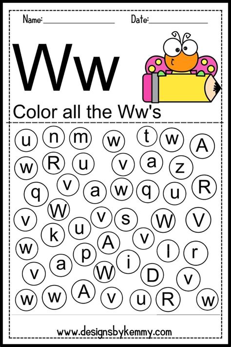 A Printable Worksheet For The Letter W With An Image Of A Worm On It