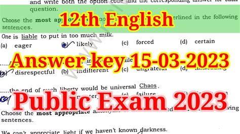 Th English Public Exam Answer Key Youtube