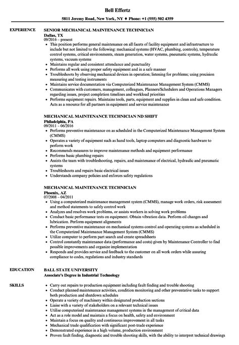 Mechanical Maintenance Technician Resume Samples Velvet Jobs