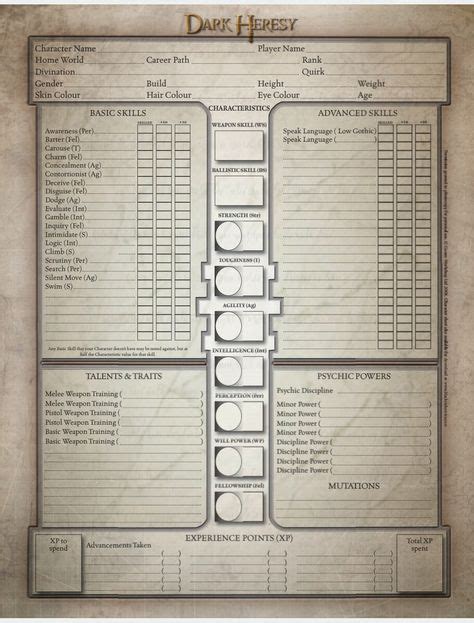 Warhammer K Dark Heresy Character Sheet Clubsero