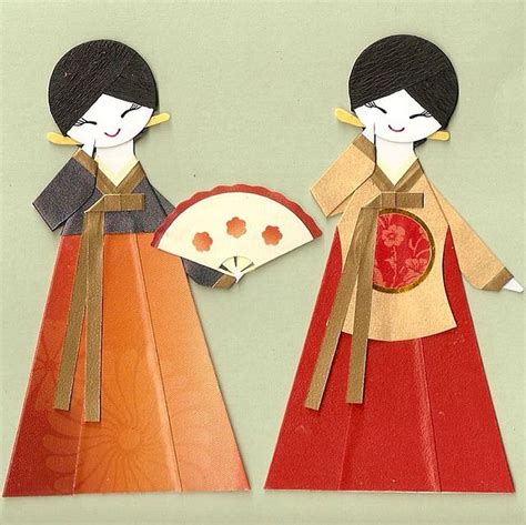 Korean Girls In Hanbok And Dangui Paper Dolls Hanbok Paper Art Craft