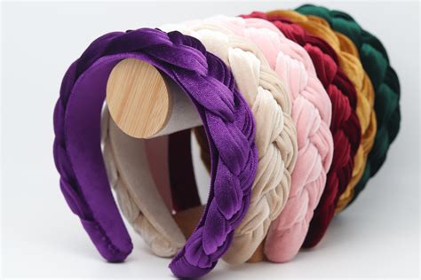 Womens Wide Velvet Plait Headband Twisted Thick Braid Purple Hairband