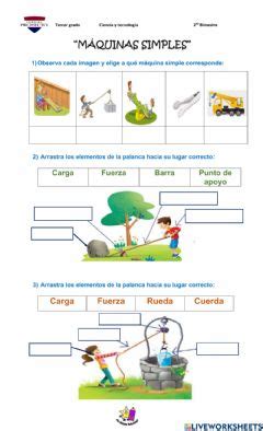 Ficha de refuerzo en clase de las máquinas simples Idioma español o