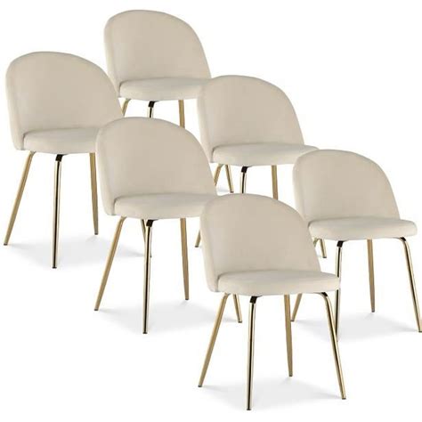 Lot De 6 Chaises Cecilia Velours Beige Pieds Or Cdiscount Maison