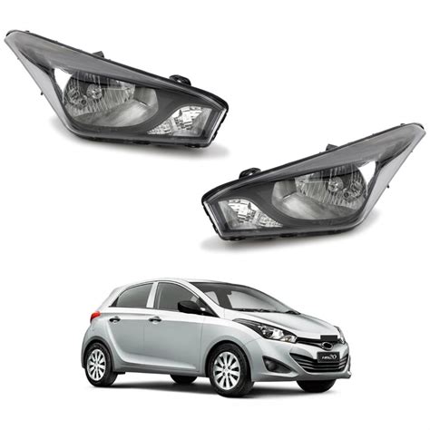 Par de Farol Hyundai Hb20 2012 Até 2019 Máscara Negra Foco Simples