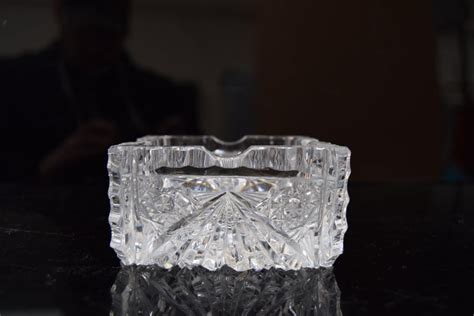 Pair Of Rare Vintage Ashtrays Cut Crystal Glass Bohemia In The 1960s