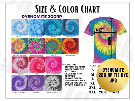 Dyenomite 200 Ripple RP Size And Color Chart Dyenomite Etsy