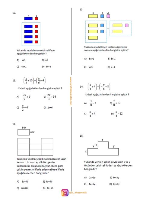 Sinif Ceb Rsel Fadelerle Toplama Lem Test Matematik