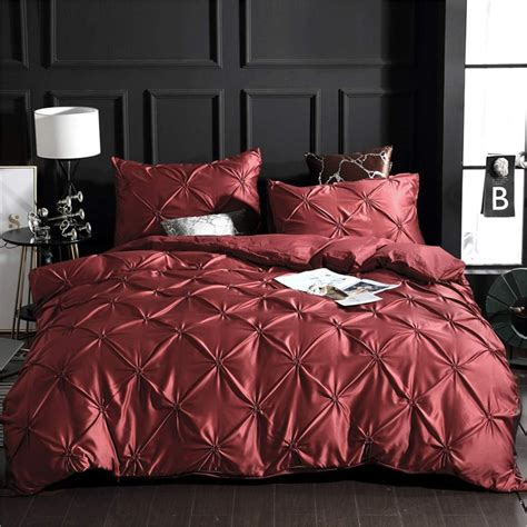 Erosebridal Burgundy Pinch Pleated Comforter Cover Queen