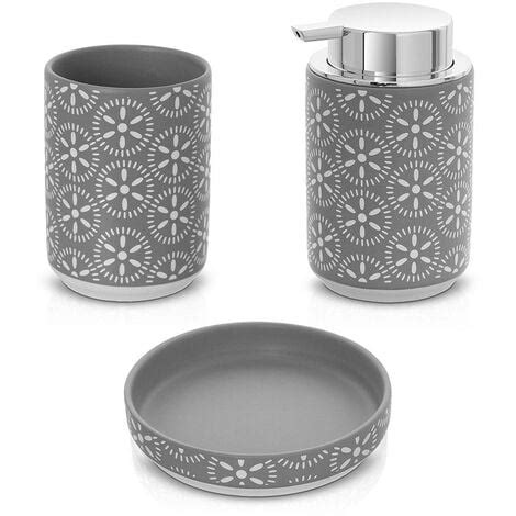 Set Accessori Bagno 3 Pezzi Da Appoggio In Ceramica Grigio Circus