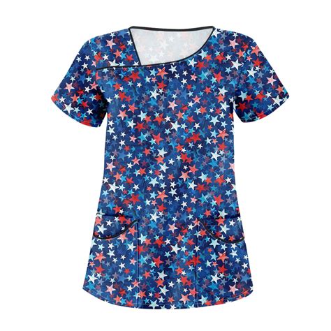 UoCefik Womens Scrubs Petite 4th Of July Short Sleeve Graphic Shirts