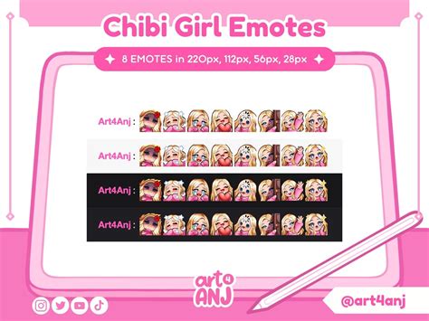 Chibi Girl Blonde Hair Emote Set For Twitch Discord Or Youtube Streaming Blue Eyes Pale