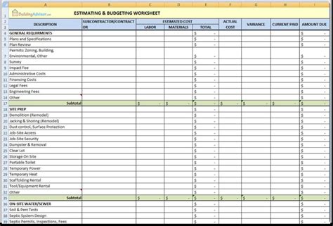 Free Construction Cost Estimate Excel Template Throughout Building Cost