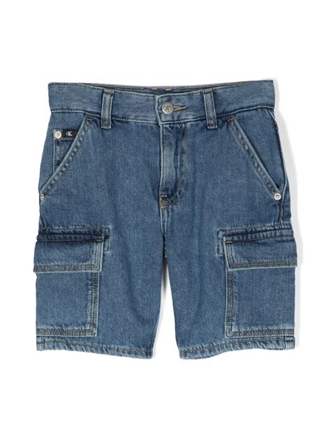 Calvin Klein Kids Embroidered Logo Denim Shorts Blue £10100