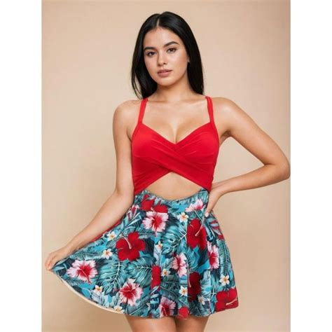 Buy WomanLikeU Red Cross Strap Swim Dress With Bikini Bottoms Set Of 2 Online