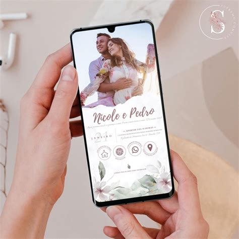 Convite De Casamento Digital - Convite de casamento digital interativo flores e folhas – Artofit