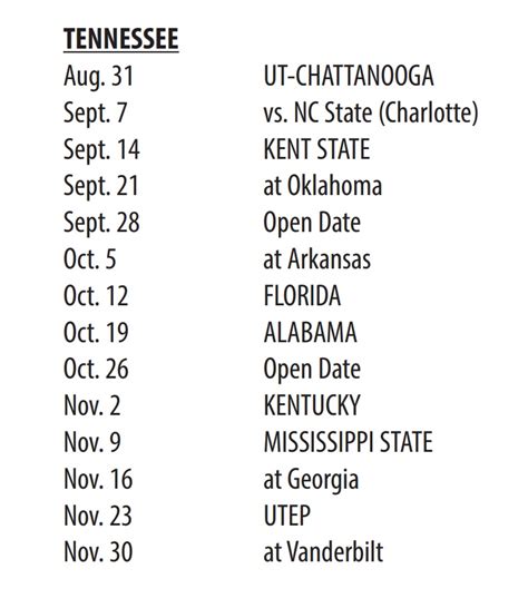 2024 Tennessee Football Schedule Sports Brackets