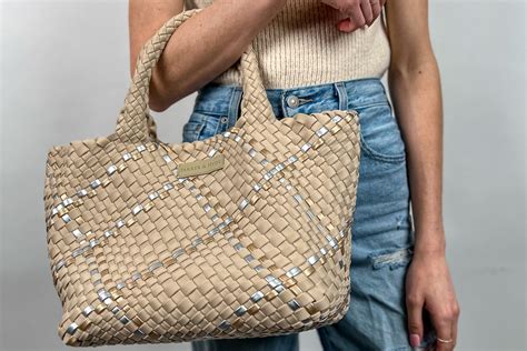 Beige Metallic Multi Woven Tote — Parker And Hyde