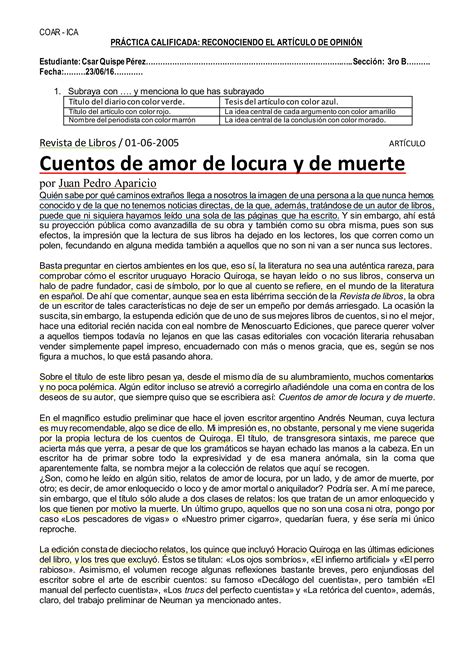 Practica Calificada De Articulo De Opinion Pdf