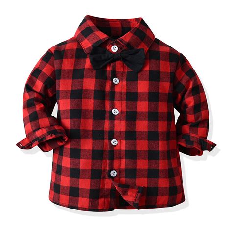 Infant Baby Boys Outfits Christmas Plaid Shirt Suspender Pants