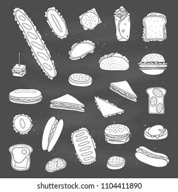 Set Different Hand Drawn Outline Sandwiches Vetor Stock Livre De