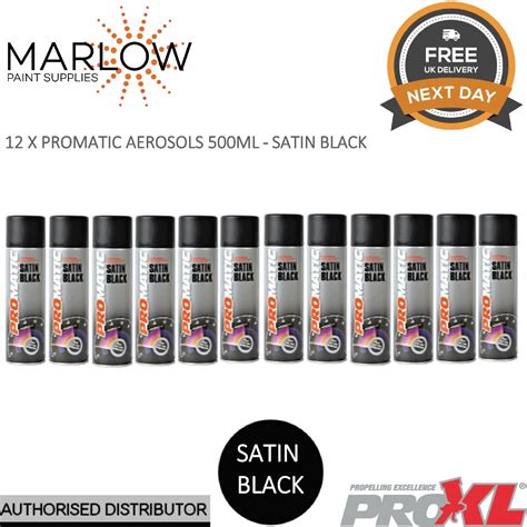 12 X PROMATIC SATIN BLACK AEROSOL SB500 500ML TRADE SPRAY PAINT