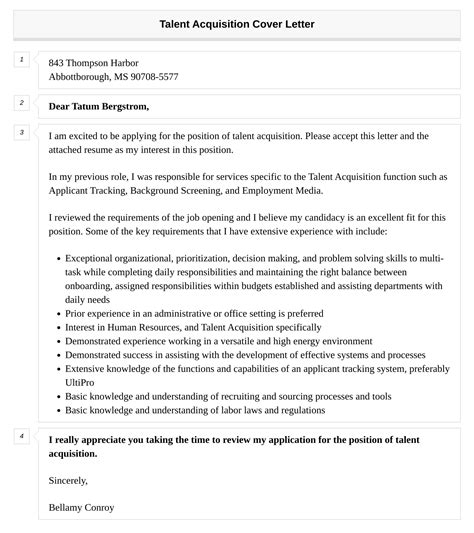 Talent Acquisition Cover Letter Velvet Jobs