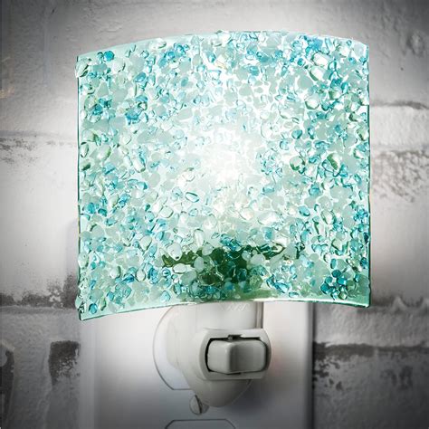 J Devlin Glass Art Stained Glass Night Light Blue Green Plug In Nightlight For Bedroom