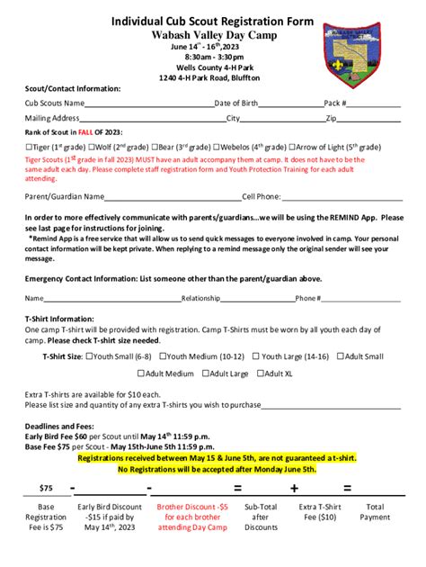 Fillable Online Individual Cub Scout Registration Form Fax Email Print