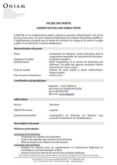 Fiche De Poste Assistant E De Direction