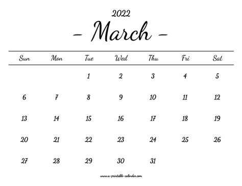 March Calendar 2022 Printable A Printable Calendar