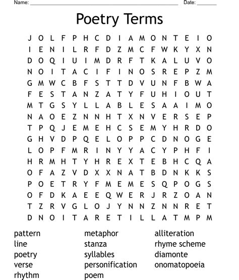 Poetry Terms Word Search WordMint