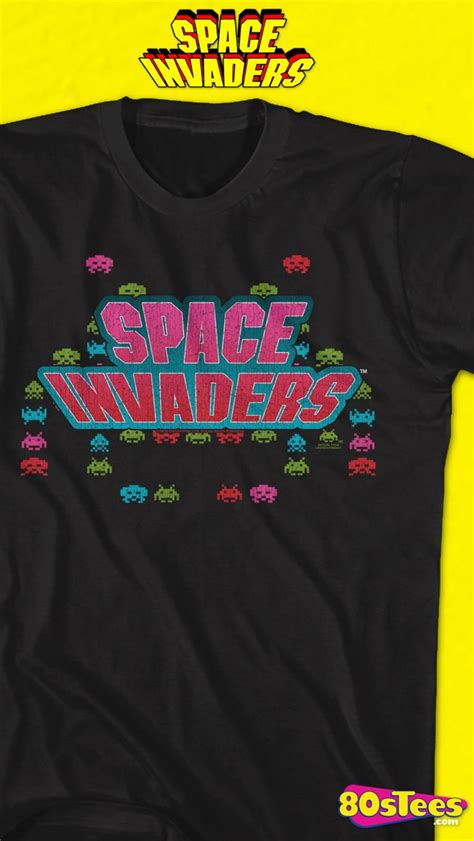 This Space Invaders T Shirt Shows The Classic Arcade Games Logo Overlapping Aliens That Are