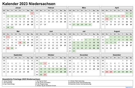 Kalender Ferien Niedersachsen Feiertage Pdf Xls Und Png Vorlagen