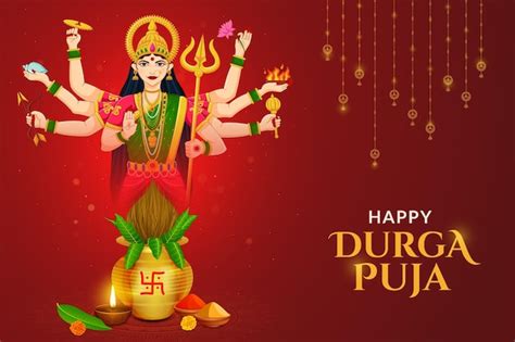 Premium Vector Navratri Kalash With Goddess Durga Maa Shubh Navratri