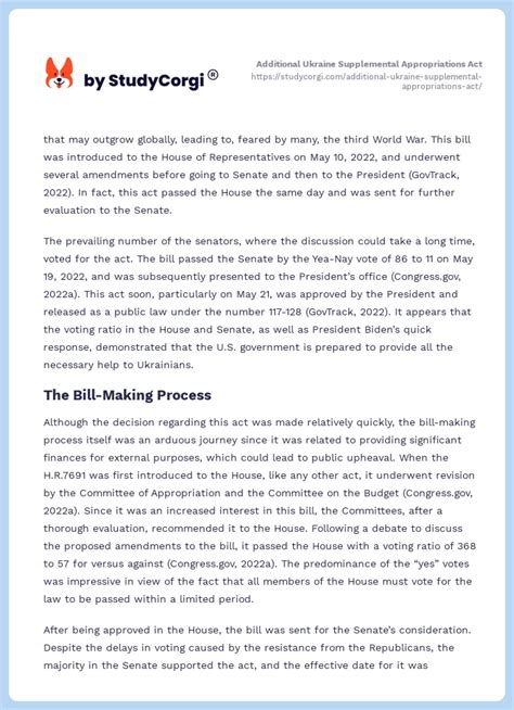 Additional Ukraine Supplemental Appropriations Act Free Essay Example
