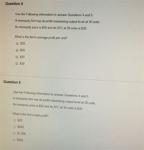 Solved Use The Following Information To Answer Questions 4 Chegg