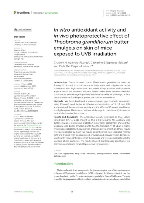 Pdf In Vitro Antioxidant Activity And In Vivo Photoprotective Effect