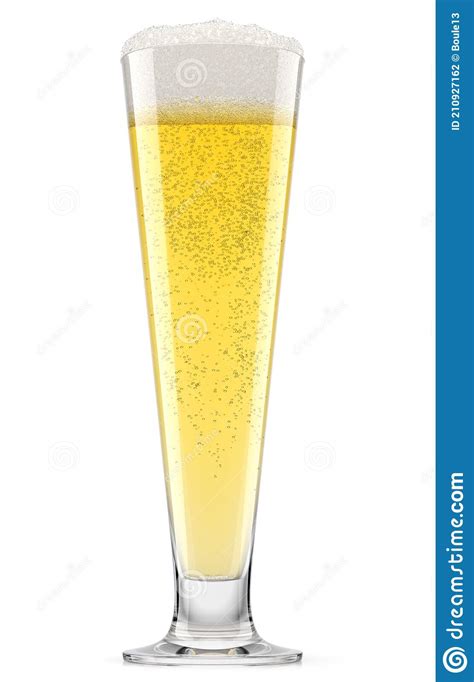 Frosty Glass Of Fresh Light Beer With Bubble Froth Isolated On White