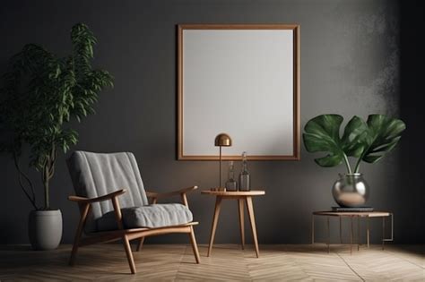 Premium AI Image | A living room with a large picture frame and a plant on the wall.