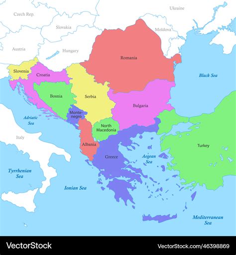 Map Of Balkans With Borders The Countries Vector Image