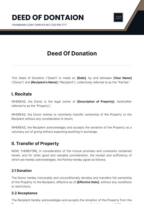 Deed Of Donation Template Edit Online And Download Example