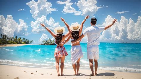 Premium Ai Image Happy Couple Enjoy Beautiful Sea On The Tropical Island Beach