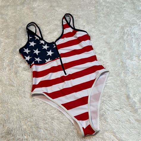 Shein Swim Nwt Shein American Flag One Piece Swimsuit Poshmark