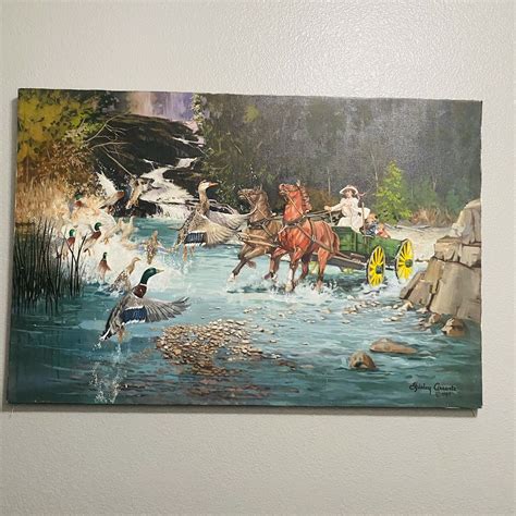 Vintage Shirley Arrants Oil Painting Canvas Riding Carriage Ducks ...