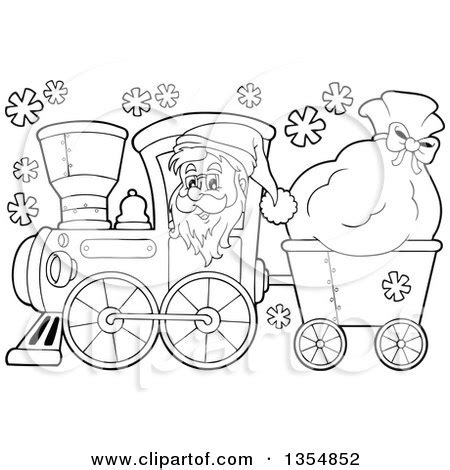 Outlined Clipart of a Cartoon Black and White Christmas Santa Claus ...