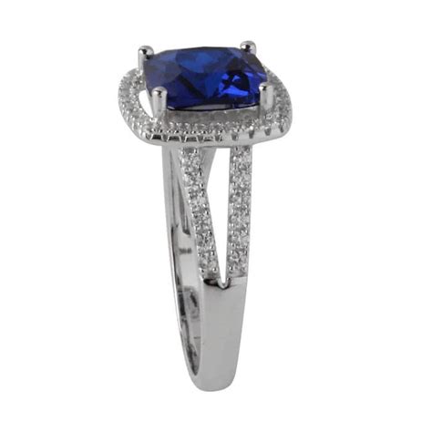 Sterling Silver Simulated Sapphire Princess Cut Halo Ring