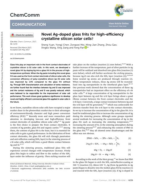 Pdf Novel Ag Doped Glass Frit For High Efficiency Crystalline Silicon Solar Cells