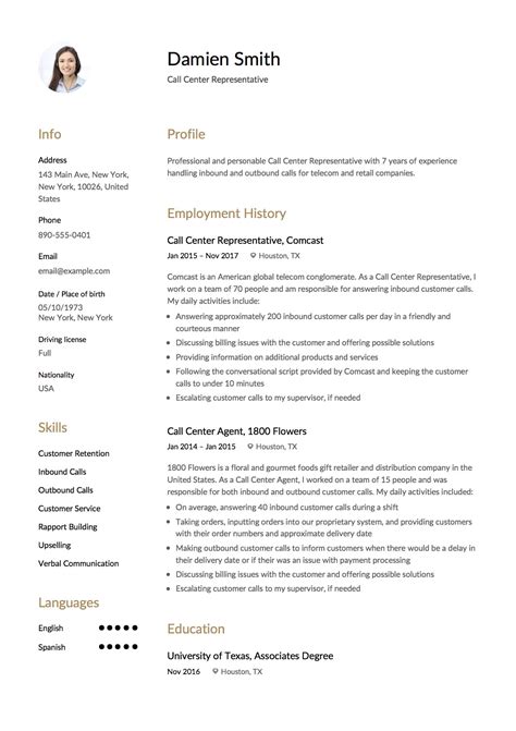 Resume Template For Call Center Agent